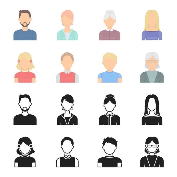 Roodharige jongen, tiener meisje, oma met bril. Avatar instellen collectie iconen in zwart, cartoon stijl vector symbool stock illustratie web. — Stockvector