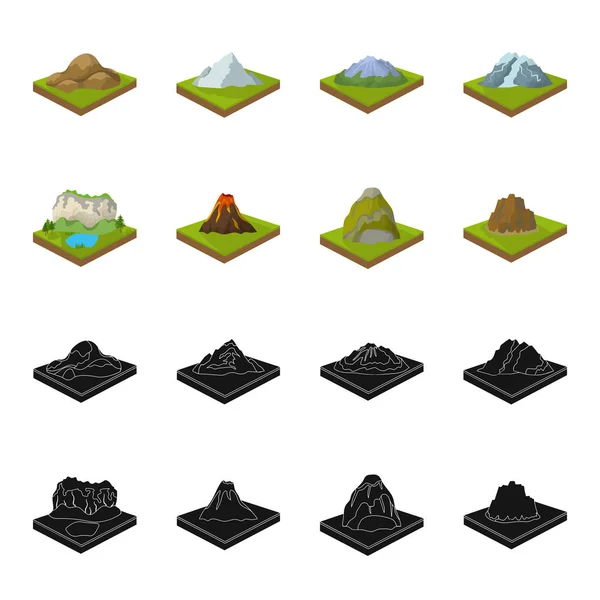 Mountains, rocks and landscape. Relief and mountains set collection icons in black,cartoon style isometric vector symbol stock illustration web. — Stock Vector