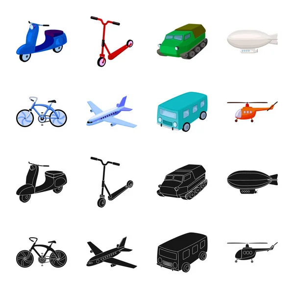 Kolo, letadlo, autobus, vrtulník typy dopravy. Dopravní nastavení kolekce ikon v černé, kreslený styl vektor symbol akcií ilustrace web. — Stockový vektor