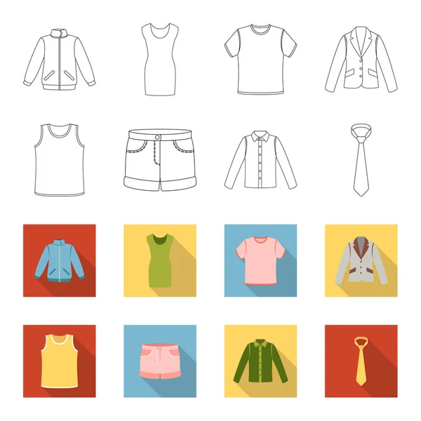 Hosszú ujjú, nadrág, póló, ing nyakkendő. Ruha készlet ikonok gyűjtemény vázlat, lapos stílusú vektor szimbólum stock illusztráció web. — Stock Vector