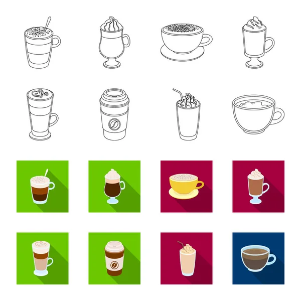 Mocha, macchiato, frappe, take coffee.Different types of coffee set collection icons in outline, flat style vector symbol stock illustration web . — стоковый вектор