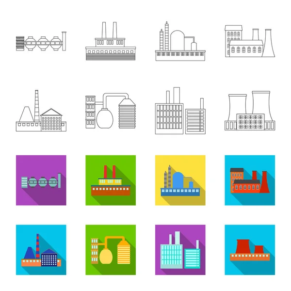 Iconos de colección conjunto de fábrica de la industria, production.Factory en el contorno, plano estilo vector símbolo stock ilustración web . — Vector de stock