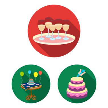 Olay organizasyon set koleksiyonu tasarım için düz simgeler. Kutlama ve öznitelikleri sembol stok web illüstrasyon vektör.