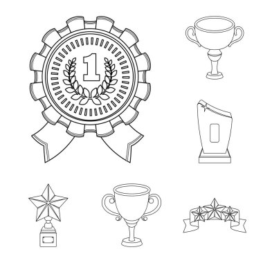Kupalar ve ödüller set koleksiyonu tasarım için simgeleri anahat. Sembol stok web illüstrasyon vektör ödül ve başarı.