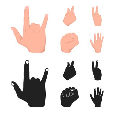 Açık yumruk, zafer, cimri. El hareketi toplama simgeler çizgi film, siyah stil vektör simge stok çizim web ayarla..