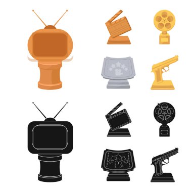 Altın tabanca, Gümüş ödülü en iyi yardımcı rol ve diğer ödüller. Film Ödülleri toplama simgeler çizgi film, siyah stil vektör simge stok çizim web içinde ayarla..