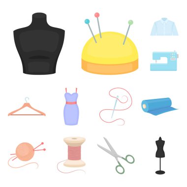 Atelier ve dikiş karikatür simgeleri set koleksiyonu tasarım için. Dikiş vektör için cihazlar ve hisse senedi illüstrasyon simge.