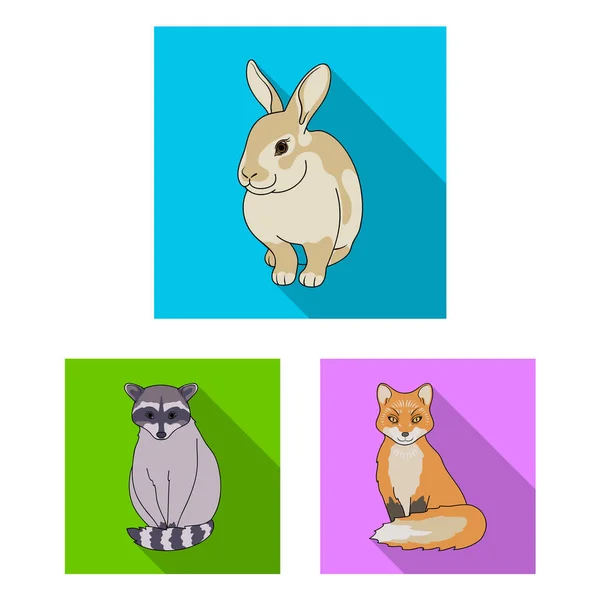 Realistyczne zwierząt płaski ikony w kolekcja zestaw do projektowania. Zwierzęta dzikie i domowe symbol web czas ilustracja wektorowa. — Wektor stockowy