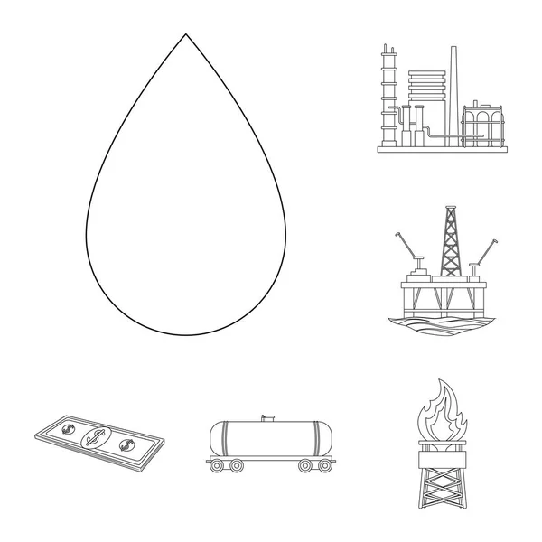 Ölindustrie umreißen Symbole in Set-Kollektion für Design. Ausrüstung und Ölproduktion Vektor Symbol Stock Web Illustration. — Stockvektor