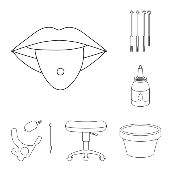 Tattoo, drawing on the body outline icons in set collection for design. Tattoo salon and equipment vector symbol stock web illustration. — Stock Vector
