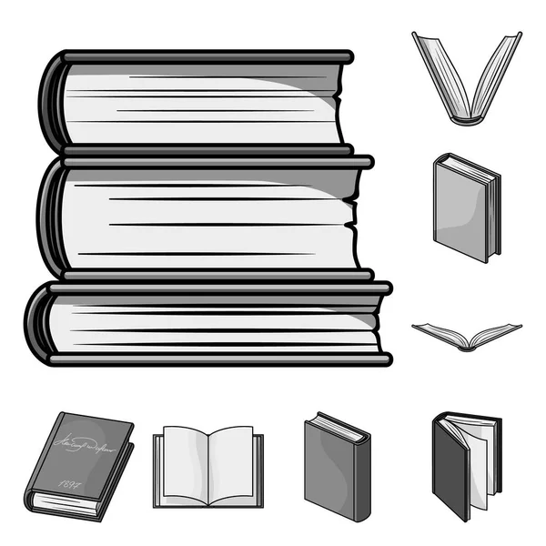 Bok bunden svartvita ikoner i set samling för design. Tryckta produkter vektor symbol lager web illustration. — Stock vektor