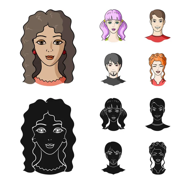Different looks of young people.Avatar and face set collection icons in cartoon,black style vector symbol stock illustration web. — Stock Vector