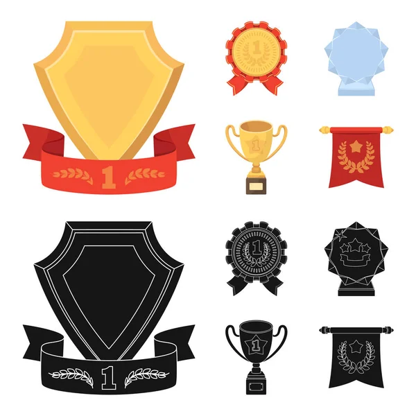 An Olympic medal for the first place, a crystal ball, a gold cup on a stand, a red pendant.Awards and trophies set collection icons in cartoon,black style vector symbol stock illustration web. — Stock Vector