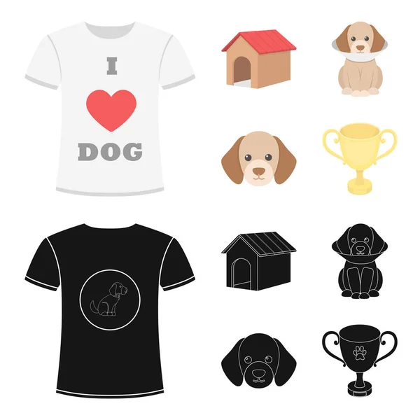 Hund hus, skyddande krage, hunden munkorg, kopp. Hund som samling ikoner i tecknad, svart stil vektor symbol stock illustration web. — Stock vektor
