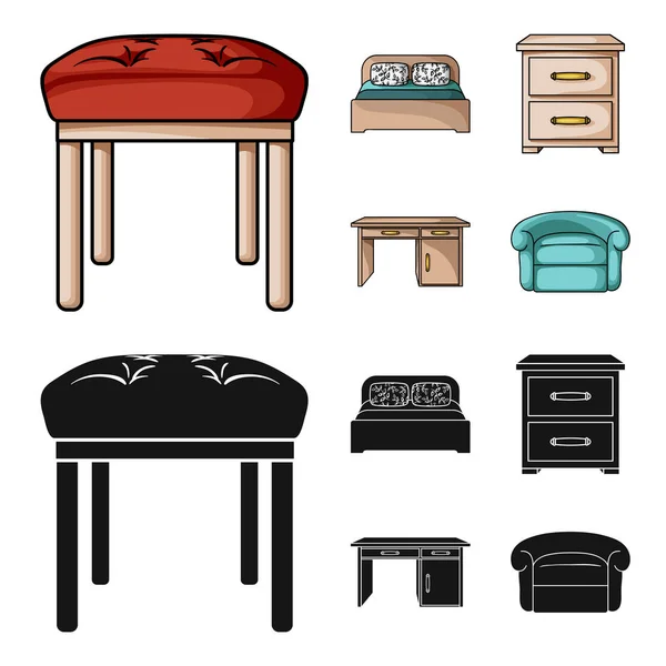 Inredning, design, säng, sovrum. Möbler och interiorset samling ikoner i tecknad, svart stil vektor symbol stock illustration web. — Stock vektor