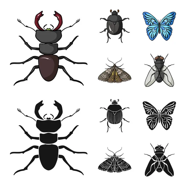 Wrecker, parazit, natura, fluture .Insectele set de pictograme de colecție în desen animat, stil negru vector simbol stoc ilustrație web . — Vector de stoc