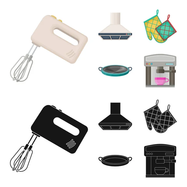 Equipo de cocina de dibujos animados, iconos negros en la colección de conjuntos para el diseño. Cocina y accesorios vector símbolo stock web ilustración . — Vector de stock