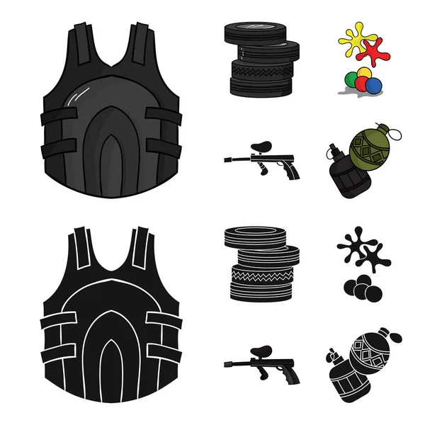 Competencia, concurso, equipo, neumáticos .Paintball conjunto de iconos de la colección en la historieta, negro estilo vector símbolo stock ilustración web . — Vector de stock