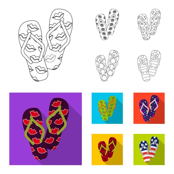 Contorno de chanclas, iconos planos en la colección de conjuntos para el diseño. Zapatos de playa vector símbolo stock web ilustración . — Vector de stock