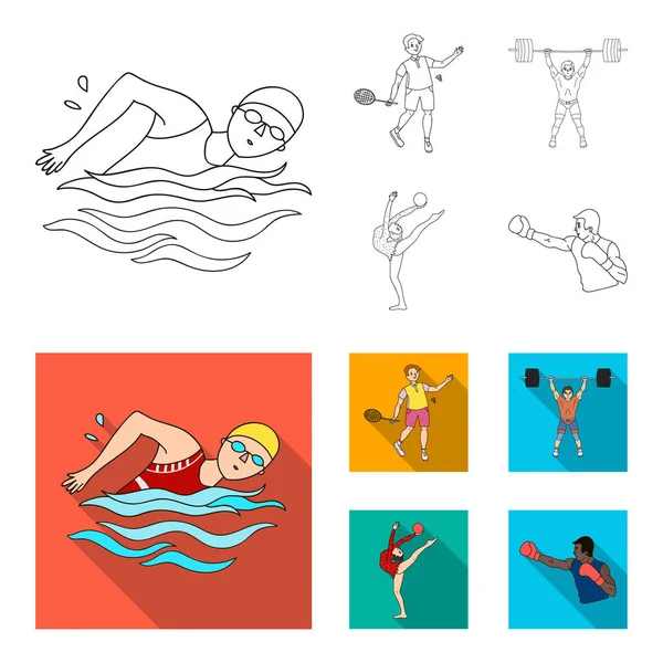 Swimming, badminton, weightlifting, artistic gymnastics. Olympic sport set collection icons in outline,flat style vector symbol stock illustration web.