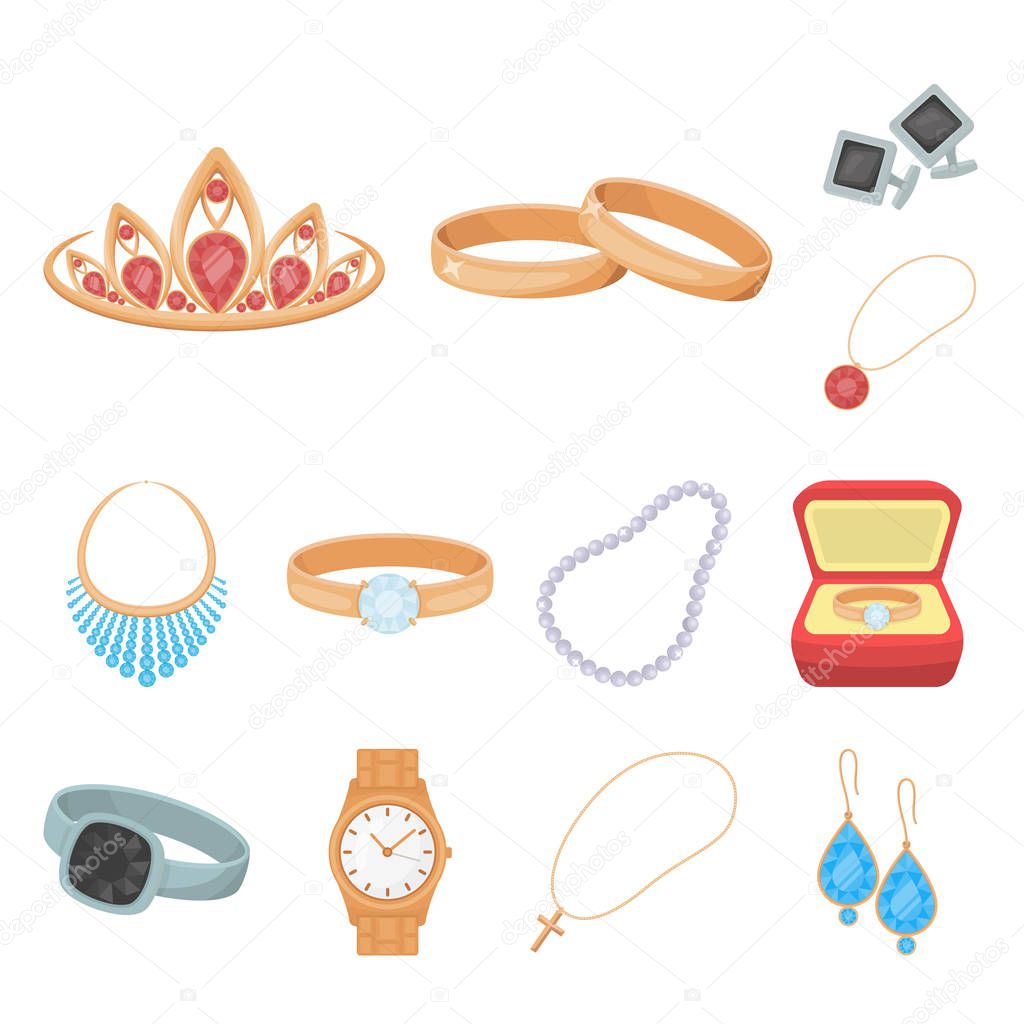 Jewelry and accessories cartoon icons in set collection for design.Decoration vector symbol stock web illustration.