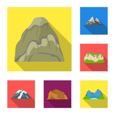 Farklı dağlar set koleksiyonu tasarım için simgeleri düz. Dağlar ve yatay sembol stok web illüstrasyon vektör.