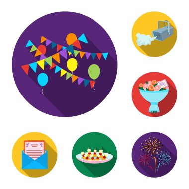 Olay organizasyon set koleksiyonu tasarım için düz simgeler. Kutlama ve öznitelikleri sembol stok web illüstrasyon vektör.