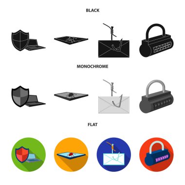 Hacker, sistem, bağlantı. Bilgisayar korsanları ve siyah, düz, tek renkli stil vektör simge stok çizim web hack küme koleksiyon simgeler.