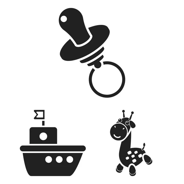 Дети игрушки черные иконы в наборе коллекции для дизайна. Игры и безделушки векторные символы веб-иллюстрации . — стоковый вектор
