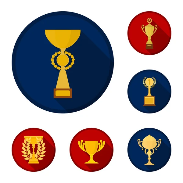 Gold Cup flat icons in set collection for design. Winners Cup vector symbol stock web illustration. — Stock Vector