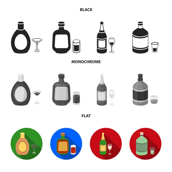 Alkohol, czekolada, szampan, Absynt, ziołowy likier. Alkohol zestaw kolekcji ikon w czarne, płaskie, monochromatyczne styl wektor symbol ilustracji w sieci web. — Wektor stockowy