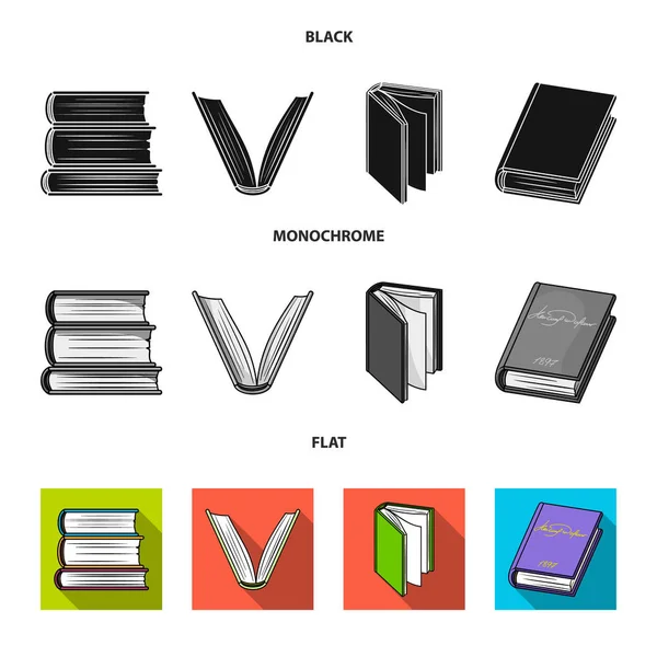 Varios tipos de libros. Libros conjunto de iconos de colección en negro, plano, monocromo estilo vector símbolo stock ilustración web . — Vector de stock