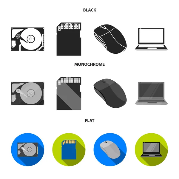 Topo del computer, laptop e altre attrezzature. Personale computer set di icone di raccolta in nero, piatto, in stile monocromatico vettore simbolo stock illustrazione web . — Vettoriale Stock