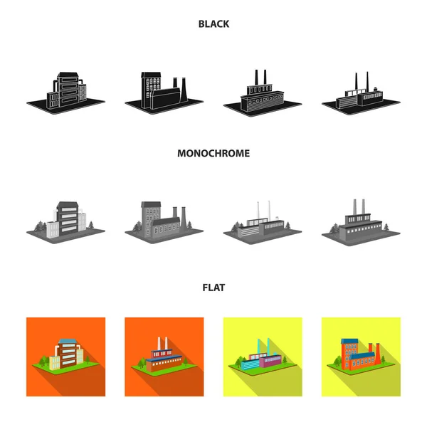 Fabriken, metallurgical växten. Fabriken och industrin som samling ikoner i svart, platt, svartvit stil isometrisk vektor symbol stock illustration web. — Stock vektor