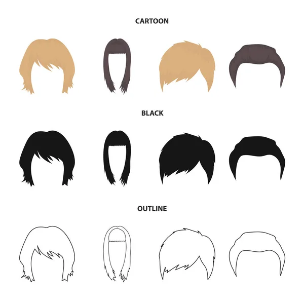 Mustasch och skägg, frisyrer tecknad, svart, disposition ikoner i set samling för design. Snygg frisyr vektor symbol lager web illustration. — Stock vektor
