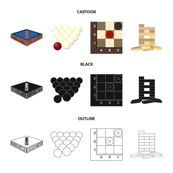 Masa oyunu çizgi film, siyah, anahat simgeleri set koleksiyonu tasarım için. Oyun ve eğlence sembol stok web illüstrasyon vektör. — Stok Vektör