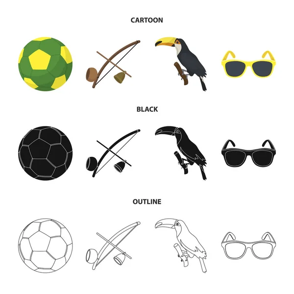 Brésil, pays, ballon, football. Brésil pays set collection icônes en dessin animé, noir, contour style vectoriel symbole illustration web . — Image vectorielle