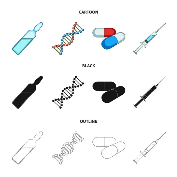 Ludzkiego Dna i innych urządzeń. Medycyna zestaw kolekcji ikon w kreskówki, czarny, zarys styl wektor symbol ilustracji w sieci web. — Wektor stockowy