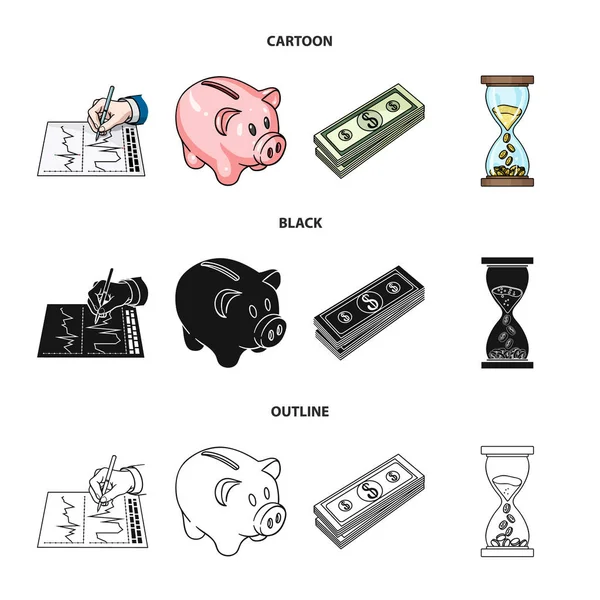 Bank, business schedule, bundle of notes, time money. Money and Finance set collection icons in cartoon,black,outline style vector symbol stock illustration web. — Stock Vector