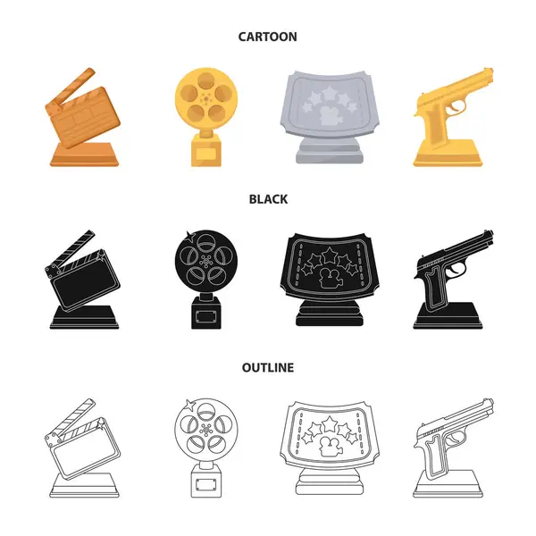 Pistolet d'or, prix d'argent pour le meilleur rôle de soutien et d'autres prix. icônes de collection de prix de film ensemble dans la bande dessinée, noir, contour de style vectoriel symbole illustration web . — Image vectorielle