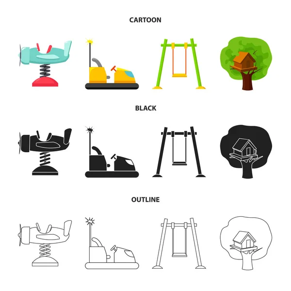 Airplane on a spring, swings and other equipment. Playground set collection icons in cartoon,black,outline style vector symbol stock illustration web. — Stock Vector