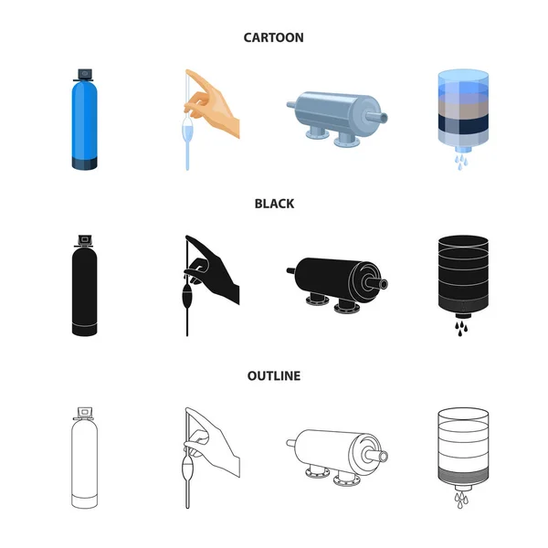 Zuivering, water, filter, filtratie. Waterfilteringssysteem instellen collectie iconen in de tekenfilm, zwart, overzicht stijl vector symbool stock illustratie web. — Stockvector