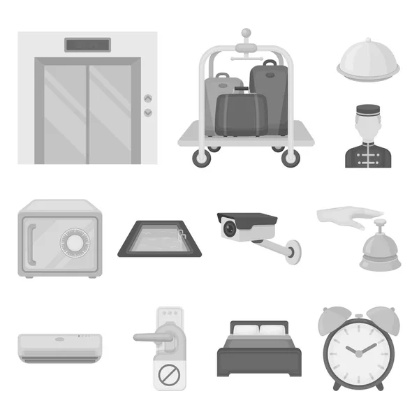 Hotel i urządzenia monochromatyczne ikony w kolekcja zestaw do projektowania. Hotel i komfort ilustracja web akcji symbol wektor. — Wektor stockowy