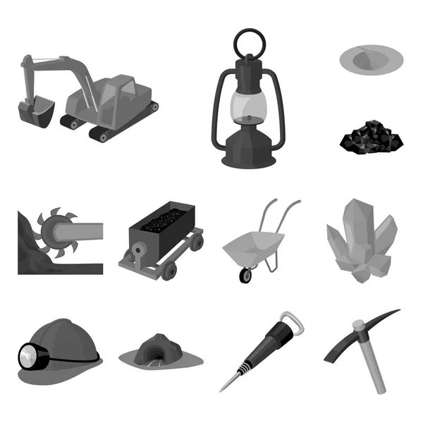 Iconos monocromáticos de la industria minera en colección de conjuntos para el diseño. Equipo y herramientas vector símbolo stock web ilustración . — Vector de stock