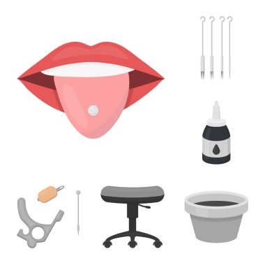 Dövme, set koleksiyonu tasarım için vücut karikatür simgeleri çizim. Sembol stok web illüstrasyon vektör dövme salonu ve ekipmanları.