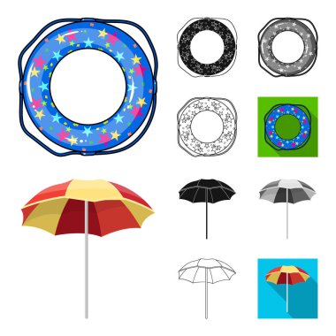 Necklac Yüzme daire çizgi film, siyah, düz, tek renkli, set koleksiyonu tasarım için anahat simgeleri. Farklı lifebuoysvector sembol stok web çizimi.