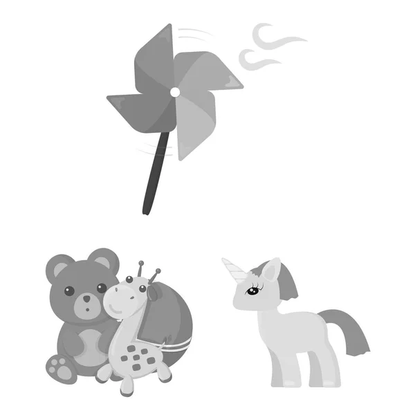 Gyermek játék fekete-fehér ikonok beállítása gyűjtemény a design. A játék és a csecsebecse vektor szimbólum állomány honlap illusztráció. — Stock Vector