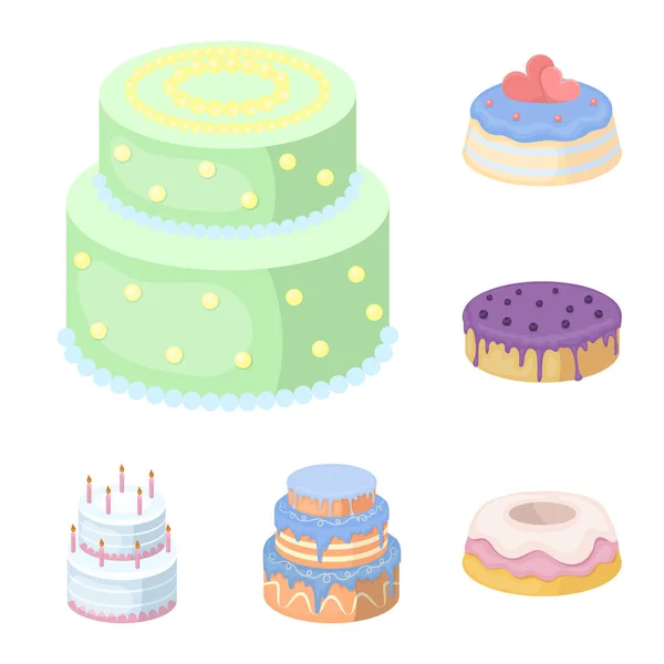 Iconos de dibujos animados de pastel y postre en la colección de conjuntos para el diseño. Pastel de vacaciones vector símbolo stock web ilustración . — Vector de stock