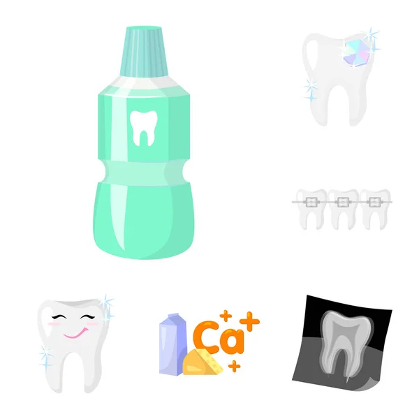 Ícones de desenhos animados de cuidados dentários na coleção de conjuntos para design. Cuidados de dentes símbolo vetorial web ilustração . — Vetor de Stock