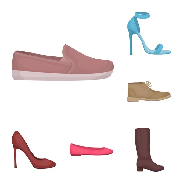 Una variedad de zapatos iconos de dibujos animados en la colección de conjuntos para el diseño. Bota, zapatillas vector símbolo stock web ilustración . — Vector de stock